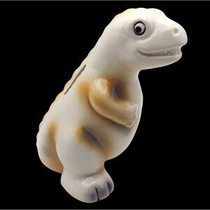Vintage Kids Reusable Ceramic Grinning Dinosaur Bank w/ Stopper T-Rex